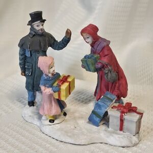Trim A Home Christmas Village Scene Dog & Family w/ Gifts Hand Painted‎